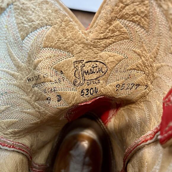 Vintage Justin Boots / Size 9/ Tricolored #5304 / Saddle Latigo/ 1998 main image 12